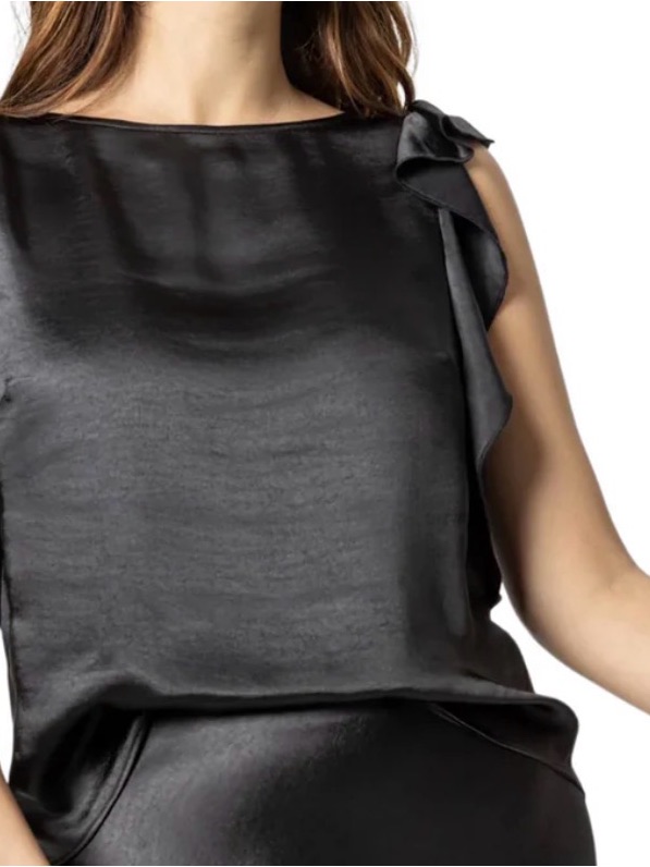 Lilli P Satin Black Satin Sleeveless Bow-Shoulder Top